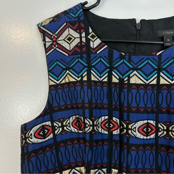 J. Crew Windowpane Sleeveless Jacquard Geometric Blue/Silver A-Line Dress Sz 10 - Picture 5 of 10